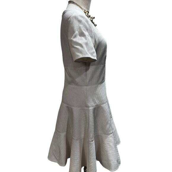 Rebecca Taylor Short Sleeve Stretch Textured Scoop Neck White Lined Dress Sz 10 - Picture 4 of 15